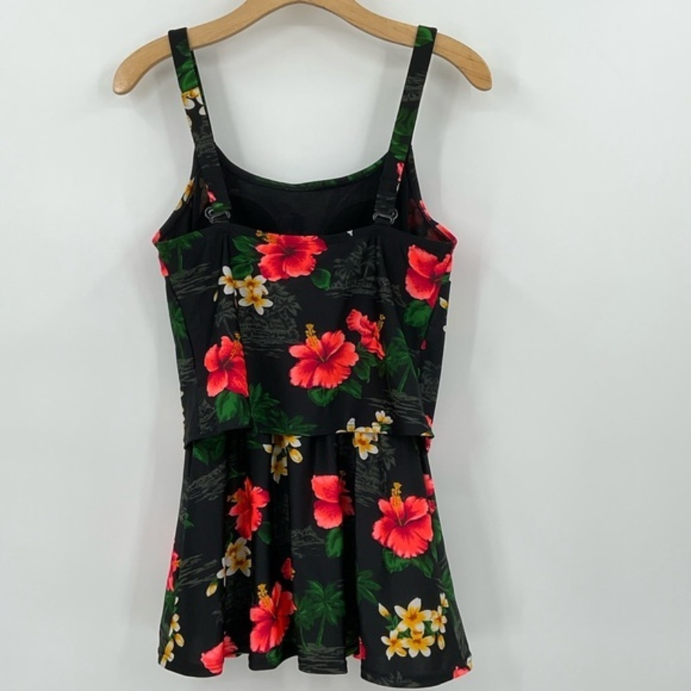 Beach Cabana One Piece Swim Suit Black W/Tropical print Size Small G11 - Picture 5 of 10